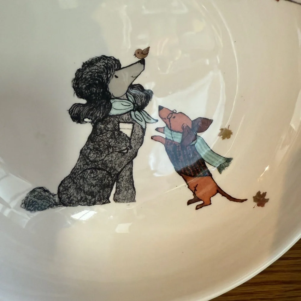 Dogs Dogs Dogs Pier 1 Imports Ironstone Ceramic Bowl Poodle Winer Dog Bull dog